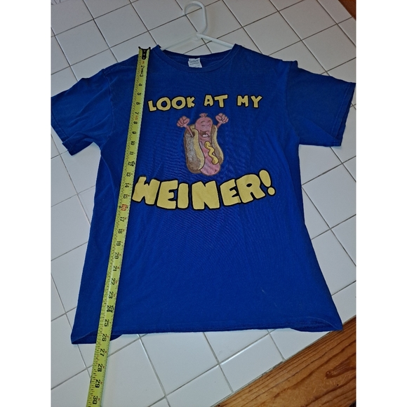 Look at my weiner blue short sleeve shirt size medium funny top unisex hotdog - Picture 4 of 12
